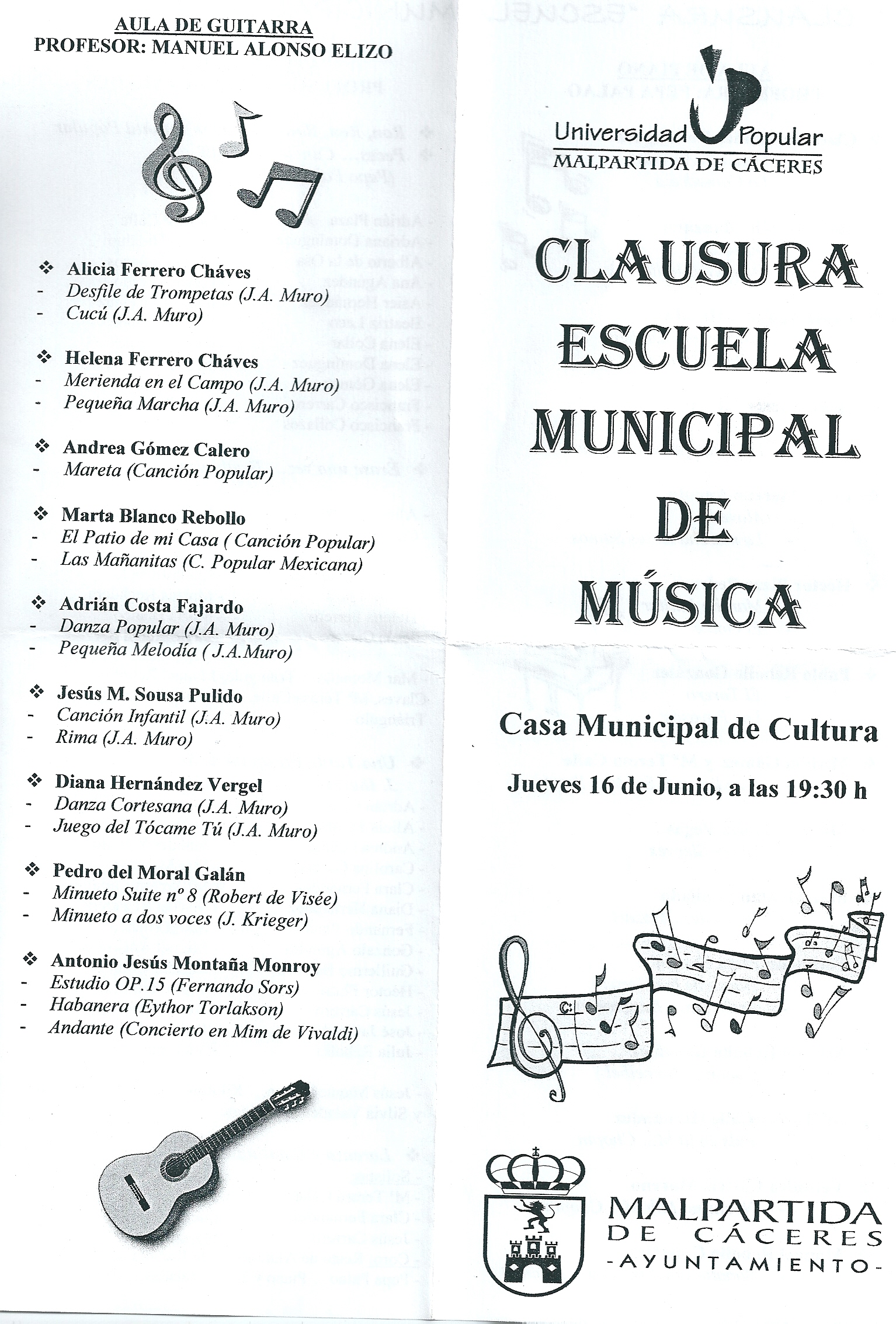 Hoy, jueves, Clausura de la Escuela Municipal de Música
